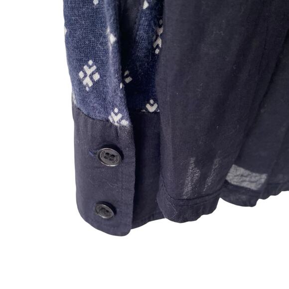 Tory Burch Linen Blend Navy Blue White Print Button Down Shirt size medium - Picture 7 of 8